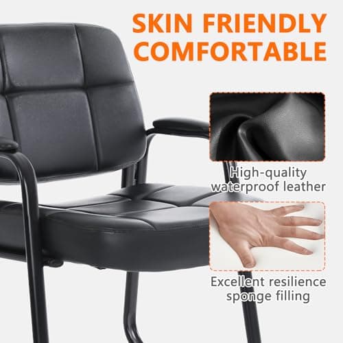 CLATINA Big & Tall 400 lbs Waiting Room Guest Chair, Leather Office Reception Chair No Wheels with Backrest Wide Seat and Padded Arms for Home Office Lobby Conference Waiting Room, Black, 1PACK 5