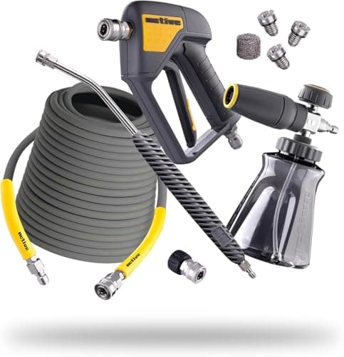 Active Pressure Washer Accessory Bundle, Adaptable for All Electric & Gas Pressure washers w/ M22-14mm Connections. Swivel Gun, Foam Cannon, Lance & 50’ Hose for DIY car wash & Professional Detailing