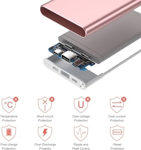 BESTMARS Pink Power Bank Fast Charging 20W High-Speed Portable Charger 10000mAh USB-C Back Up Battery Pack Powerbank for iPhone 16 15 14 13 12 11 X XS XR Pro Max Samsung Cell Phone etc Pink Rose Gold 7