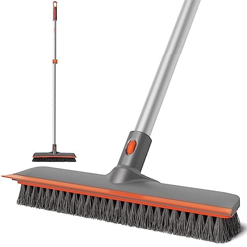 Eazer 2-in-1 Floor Scrubber Brush with Long Handle, Soft & Hard Bristle Brush for Concrete, Squeegee Broom for Floor, Bathroom, Garage, Kitchen, Wall, Tile and Pool
