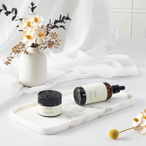 YKAJO Marble Tray, 12"x6", Bathroom Countertop Organizer Rectangular Serving Platter Decorative Elegant Natural for Perfume, Candles, Jewelry 6