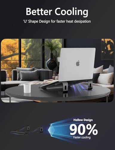 JCZT Aluminum Laptop Stand, Notebook Stand with Wrist Rest, Ergonomic Detachable Laptop Mount, Computer Stand Compatible with 10-17'' All Laptops Such as MacBook Air Pro/HP/Dell/Lenovo, Black 7