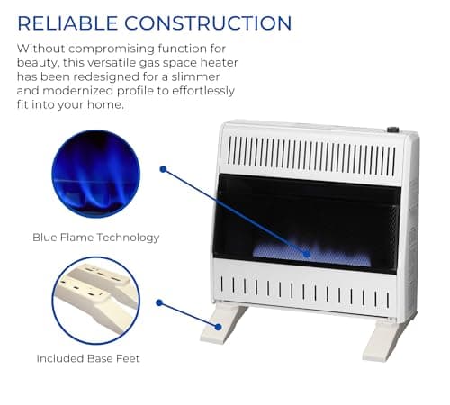 ProCom MN300TBA-B Ventless Natural Gas Blue Flame Space Heater with Thermostat Control for Home and Office Use, 30000 BTU, Heats Up to 1400 Sq. Ft., Includes Wall Mount and Base Feet, White 2