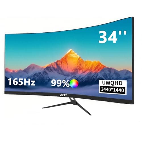 ZZA 34" UltraWide Curved UWQHD Monitor - Immersive Gaming Experience with 165Hz Refresh Rate, VA Panel, and AMD FreeSync Premium | HDR10 | 99% sRGB | 3440x1440