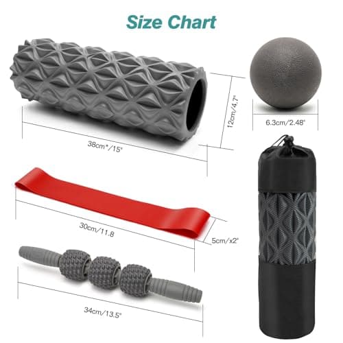 5 in 1 Foam Roller Set - Trigger Point Foam Back Roller, Muscle Roller Stick, Massage Ball, Stretching Band for Deep Muscle Massage Pilates Yoga,Fitness Exercise for Whole Body Release 2