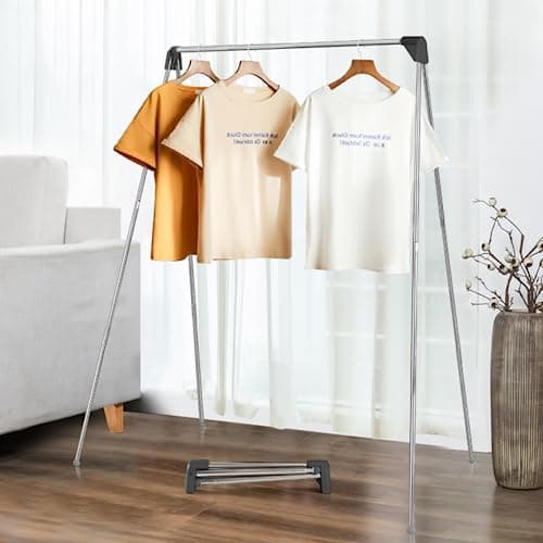 ANLEBUY Portable Garment Rack, Folding Clothes Rack, Collapsible Clothing Rack for Dance, Travel, Camping, Laundry, Indoor, Outdoor, Drying, RV, Mini Compact Racks Black + 3 Foldable Clothes Hangers 7