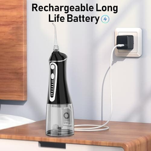 Water Dental Flosser Pick for Teeth,Grinest Cordless Water Dental pik Teeth Cleaner 7 Modes Rechargeable Oral Irrigator Portable IPX7 Waterproof Tooth flossing Cleaning for Home Travel-Black 5