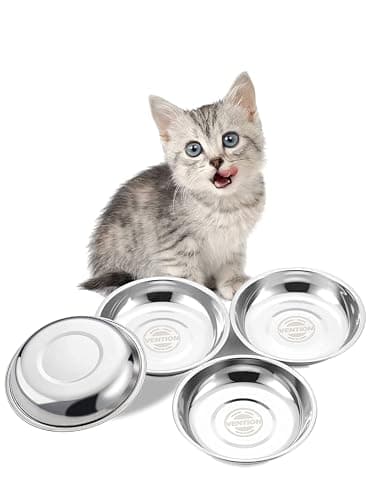 VENTION Small Shallow Cat Food Bowls, Outer Dia. 5.8 in Whisker Fatigue Cat Bowl, Stainless Steel Cat Food Dish for Indoor Cats, Set of 4 Replacement Cat Bowls for Raised Station(10.8 Fl.oz)