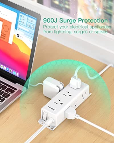 Surge Protector Power Strip - 9 Widely Spaced Multi Outlets, Wall Mount, 3 Side Outlet Extender with Extension Cord, Flat Plug, Overload Protection, Home Office Dorm Room Essentials (5FT, White) 5