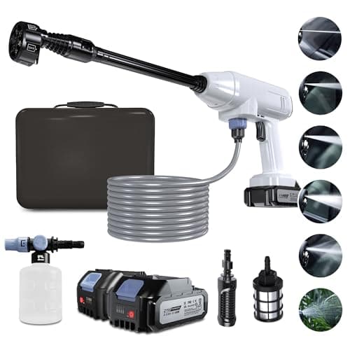 FEELON with 2PCS Battery Rechargeable 4.0Ah, Cordless Power Washer, 6-in-1 Nozzle, Portable Pressure Washer for Car/Fence/Floor Cleaning & Watering, Charger Included