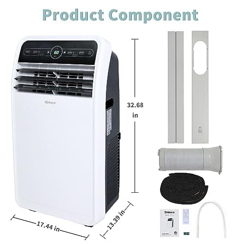 Shinco 10,000 BTU Portable Air Conditioner, Portable AC Unit with Built-in Cool, Dehumidifier & Fan Modes for Room up to 400 sq.ft, RC, 24 Hour Timer, Window Kit 8