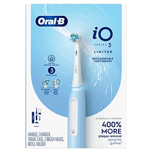 Oral-B iO Deep Clean Rechargeable Electric Powered Toothbrush, Icy Blue with iO Series 3 Limited, 2 Brush Heads and Travel Case - Pressure Sensor to Protect Gums - 3 Cleaning Settings - 2 Minute Timer 11