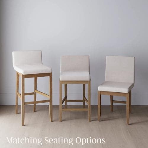 Nathan James Gracie Modern Counter Height Bar Stool with Back, Counter Stool Upholstered Chair with Natural Flax White Fabric and Brushed Wooden Legs, Natural Flax/Brown, Set of 4 11