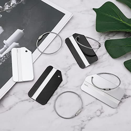 4pcs Aluminium Metal Luggage Tags, Travel ID Bag Tag Suitcases Tags Identifiers Baggage Address Tags for Preventing losing Luggage Suitcase Travel Bags (Black; Silver) 6