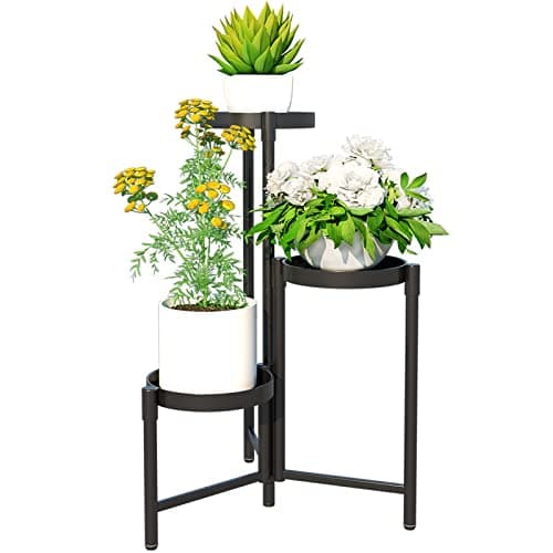 Metal Plant Stand Shelf for Indoor Outdoor Plants Multiple, 3 Tier Tall Tiered Flower Pot Holder Stands for Corner, Vertical Plant Rack Planter Shelves Organizer Decoration for Patio, Living Room, Balcony, Black