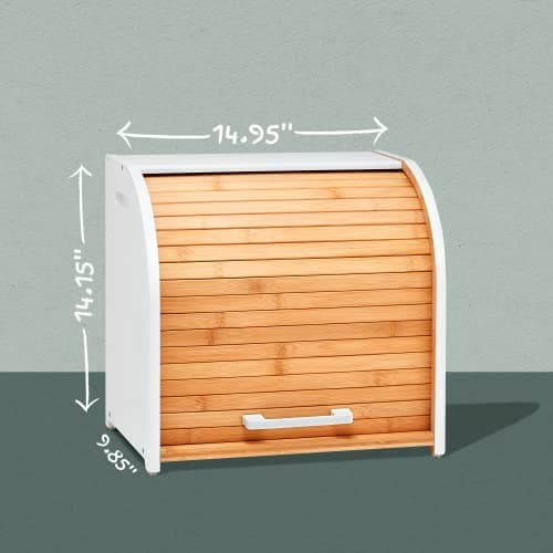 HOMEFULLY Bamboo Double Layer Bread Box for Kitchen Countertop, Roll Top Bread Box Wood, Extra Large for Kitchen Storage, Modern Bread Bin Wooden (White) 6