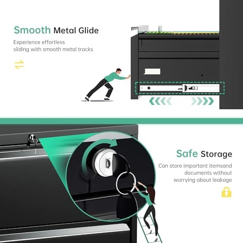 Bonusall Lateral File Cabinet 2 Drawer, Metal Lateral Filing Cabinet with Lock, Locking Horizontal Drawers File Cabinets for Legal/Letter / A4 / F4 Size for Home Office, Steel, Heavy Duty, Black 7