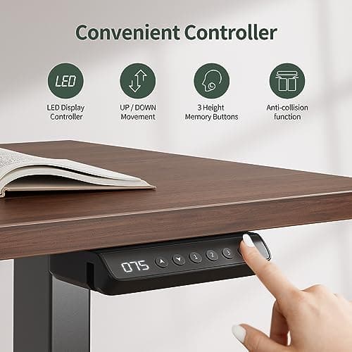 FEZIBO L Shaped Standing Desk with Drawers, 63" Electric Standing Gaming Table L Shape, Black Walnut Top/Black Frame 6