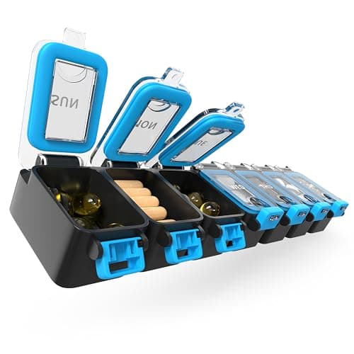 Weekly Pill Organizer 1 time a Day – Pill Box 7 Day with Enhanced Waterproof Seal, Large compartments Hold Big Vitamins & Supplements, Upgraded Locking lids, for Home & Travel use, Durable Hard case