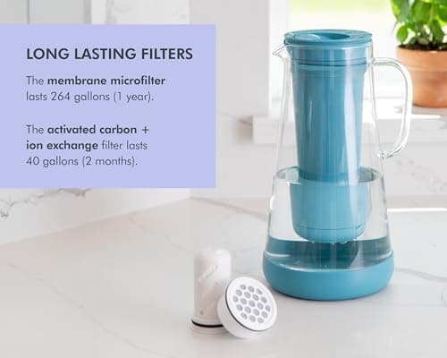 LifeStraw Home– Water Filter Pitcher, 7-Cup, Glass with Silicone Base, Stormy Blue, for Everyday Protection Against Bacteria, parasites, microplastics, Lead, Mercury, PFAS and a Variety of Chemicals 8