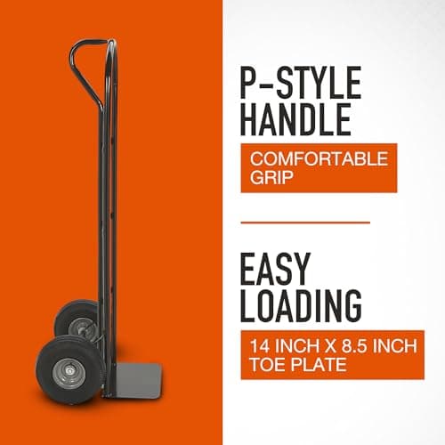 Ironton Steel Pneumatic Hand Truck Dolly, 600-Lb Capacity, Heavy-Duty Steel Frame, 10-in Pneumatic Tires, P-Style Handle, 14" x 8.5" Toe Plate 2