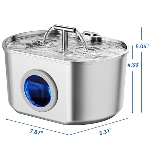 Cat Water Fountain Stainless Steel - Pet Drinking Fountain for Cats Indoor - 2.2L/74oz Automatic Water Dispenser with Watering Level Window (1 Filter) 9