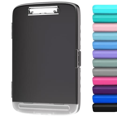 YEAHVIY Clipboard with Storage, Large Capacity Nursing Clipboards with Low Profile Clip, Heavy Duty Plastic Storage 8.5x11 Clip Board with Pen Holder, Side-Opening, A4 Organization Box for Writing