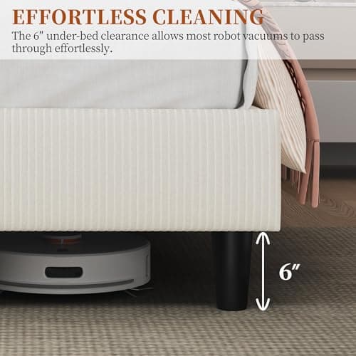 Yaheetech Full Size Bed Frame with Adjustable Headboard, Chenille Fabric Upholstered Headboard/Platform Bed, Full Bed Frame No Box Spring Needed/Wood Slats Support/Easy Assembly/Beige 6