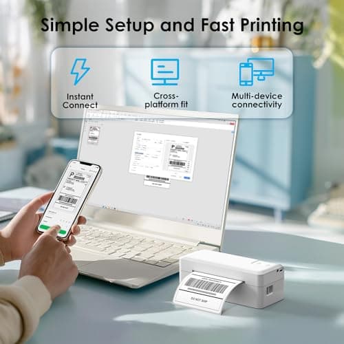 KNAON Shipping Thermal Label Printer, 4x6 Portable Label Printer, Bluetooth Label Maker for Small Business, Support iPhone,Android,Windows,Mac,Chromebook,Works with USPS, Ebay,Shopify&More, White 6