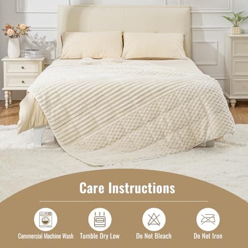 Uttermara Fleece Weighted Blanket for Adults King Size 15lbs, Soft Sherpa Weighted Blankets for Sleeping and Calming, Fuzzy Heavy Blanket for Bed and Couch, 80 x 87 Inches, Cream White 7