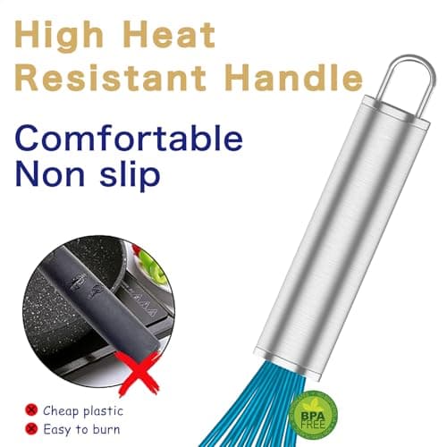 OYV Silicone Whisk,Heat Resistant 480°F Whisks For Cooking Non Scratch,Stainless Steel wired wisk,Plastic Rubber Whisk Tool For Nonstick Cookware Pans,Silicon Wisks Set of 4,Blue 7