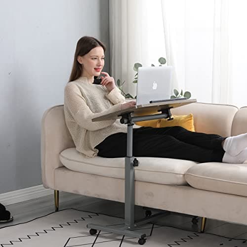 LINGMI Laptop Table Mobile Adjustable Height Portable Desk Notebook Swivel PC Computer Rolling Desk with Wheels, Laptop Stand for Couch Bedside Hospital Bed Table 7