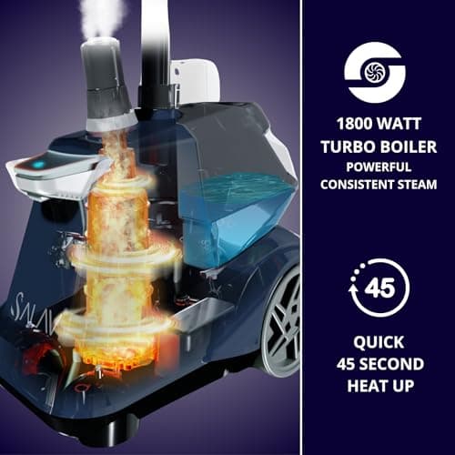 SALAV Heavy Duty Commercial Full-Size Garment Steamer with Foot Pedals and Extra Large 3L (101.5 oz) Water Tank, 1800 watts of Poweful Steam (Navy) 5