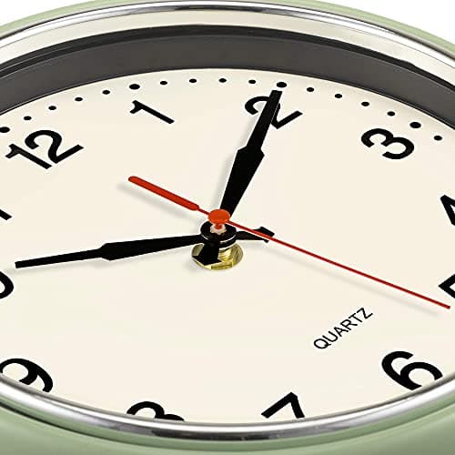 Foxtop Retro Wall Clock 9.5 Inch Green Kitchen 50's Vintage Design Round Silent Non Ticking Decorative Battery Operated Quartz Metal Clock for Classroom Office Home 5