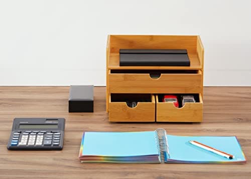 RoyalHouse Premium Natural Bamboo Desktop Organizer, Attractive Design 3 Tier, Table Top Storage for Documents & Office Supplies, Accessories And More, No Assembly Required (3 Drawer with Shelf) 7