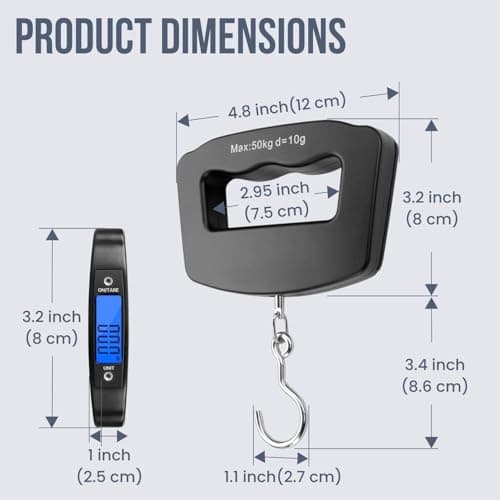 Flexzion Digital Luggage Scale, Baggage Weight Scale, 110 Lb (50 Kg) with 10g Deviation, Portable Handheld Suitcase Weight Scale with Hook for Travel, Fish Weighing, Black 7