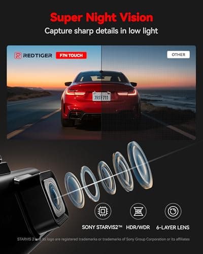 REDTIGER 4K STARVIS 2 Dash Cam Front and Rear, 5GHz WiFi 20MB/s Download, 128GB Card Included, Voice Control, Dash Camera for Cars with 3.18" Touch Screen, GPS, Loop Recording, Parking Mode(F7N Touch) 6