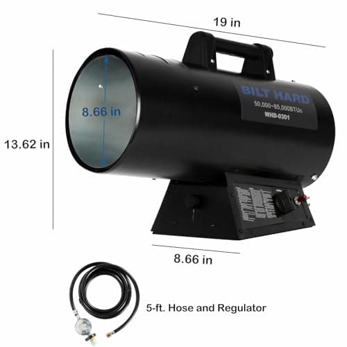 BILT HARD 85,000 BTU Forced Air Propane Heater, Adjustable Portable Liquid Propane Torpedo Heater for Garage, Jobsite and Construction Sites, CSA Listed 8