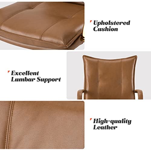 HULALA HOME Faux Leather Home Office Desk Chair, Adjustable Swivel Computer Chair with Golden Legs and Arms, Comfy Upholstered Task Chair,Camel 6