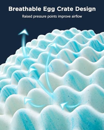 PERLECARE 3 Inch Egg Crate Memory Foam Mattress Topper Queen Size, Pressure Relief & Cooling Gel Infused Mattress Pad, Soft & Ventilated Design Bed Topper, CertiPUR-US Certified, Blue 3