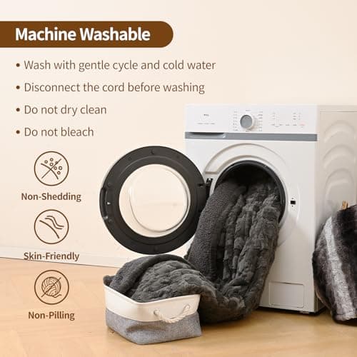 Bearhug Electric Blanket King Size 100" x 90", Dual Controller Heated Blanket, Grey Flower Patterns Faux Fur & Warm Sherpa, 10-Heat Levels & 1-12H Auto Off,ETL, Machine Washable 5