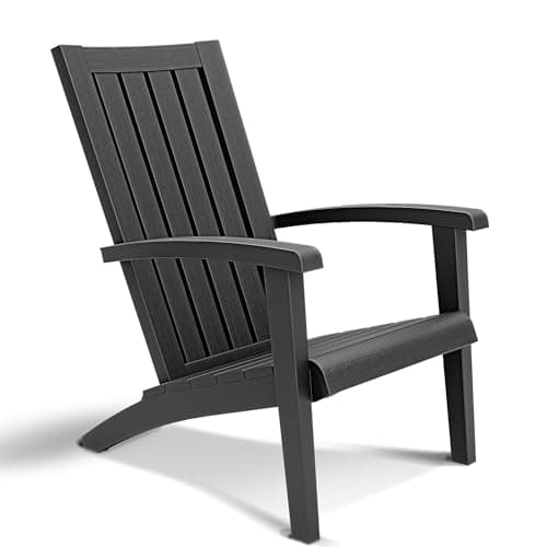 NUNU LAB Oversized Adirondack Chair,Plastic All-Weather Resistant Wooden Textured Lawn Chair, Black Outdoor Patio Chair, HDPE Adirondack Chairs for Camping,Poolside, Backyard, Deck, Fire Pit
