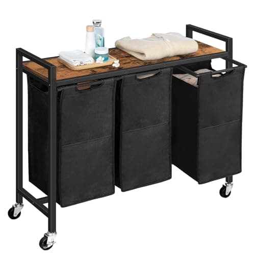 HOOBRO Laundry Sorter 3 Section, Laundry Hamper with Wheels, 3 × 11.5 Gal (43.5 L), Rolling Laundry Basket, Pull-Out and Removable Oxford Fabric Laundry Bags, Rustic Brown and Black BF76XY01 9