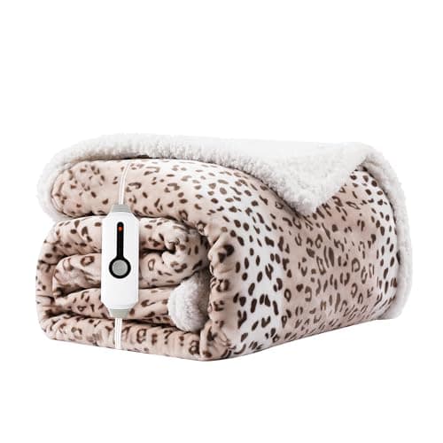 RALYSUN Electric Heated Blanket 72"x84" Full Size Microplush & Sherpa Fabric Heated Blanket, Fast Heating, 4 Heat Settings & 10 Hours Auto Off, Machine Washable - Beige Leopard Print
