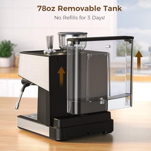 (2025 Upgrade)20 Bar Espresso Machine with Built-in Anti-Clog Coffee Grinder, Expresso Coffee Machines with Milk Steam Wand/Frother/Tamping Tools,Espresso Maker with Grinder for Lattes-Charcoal 6