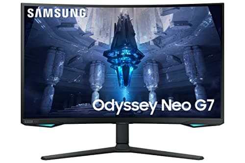 Samsung 32" Odyssey Neo G7 4K UHD 165Hz 1ms G-Sync 1000R Curved Gaming Monitor, Quantum HDR2000, AMD FreeSync Premium Pro, Ultrawide Game View, DisplayPort, HDMI, Height Adjustable Stand, Black