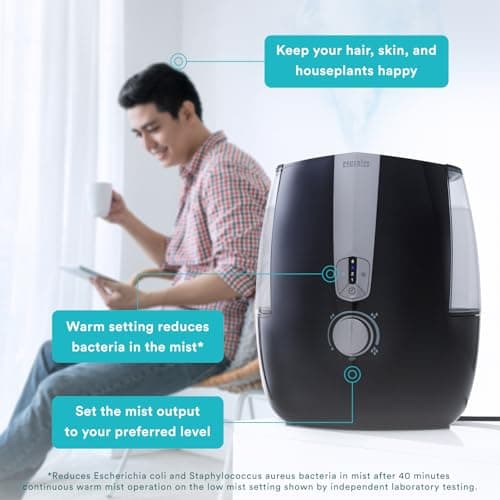 Homedics TotalComfort Plus Humidifier – Large Air Humidifiers for Bedroom, Plants – Top-Fill 5.3L Water Tank with Cool and Warm Mist, Essential Oil Pads, Colored Night-Light, Black 5
