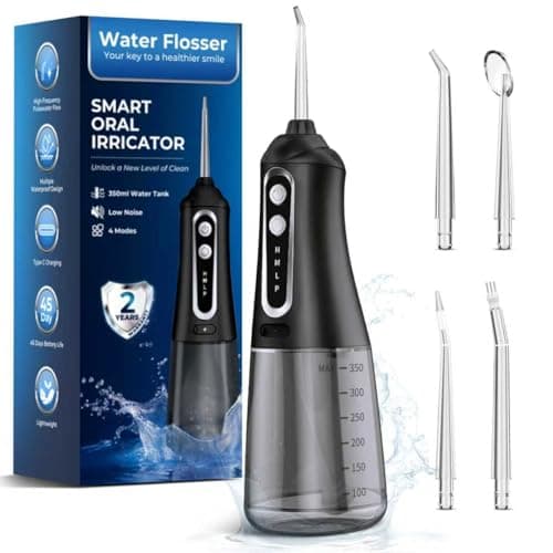 Water Dental Flosser Pick, Cordless 350ML Oral Irrigator Cleaner Rechargeable, Portable Professional Electric Flossing Machine for Teeth Cleaning Power Flossers IPX7 Waterproof Black
