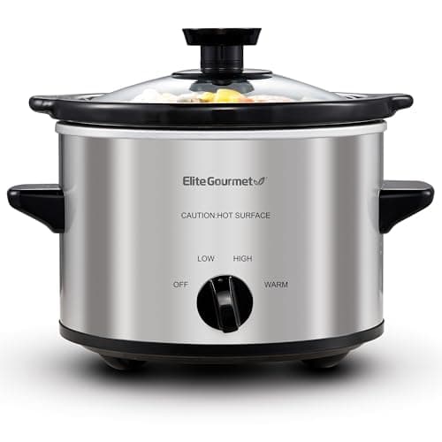 Elite Gourmet MST-250XS Electric Slow Cooker Ceramic Pot, Adjustable Temp, Entrees, Sauces, Stews & Dips, Dishwasher Safe Glass Lid & Crock, 1.5 Quart, Stainless Steel