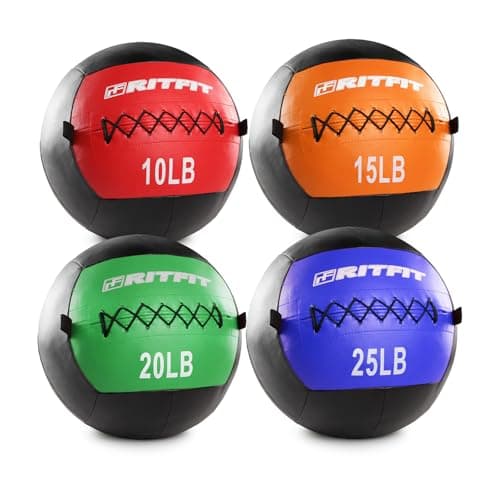 RitFit Soft Medicine Ball/Wall Ball Set for Strength and Conditioning Workouts, Core Training and Cross Training(5/10/15/20/25/30lbs) (Red+Orange+Green+Blue(10lb+15lb+20lb+25lb))